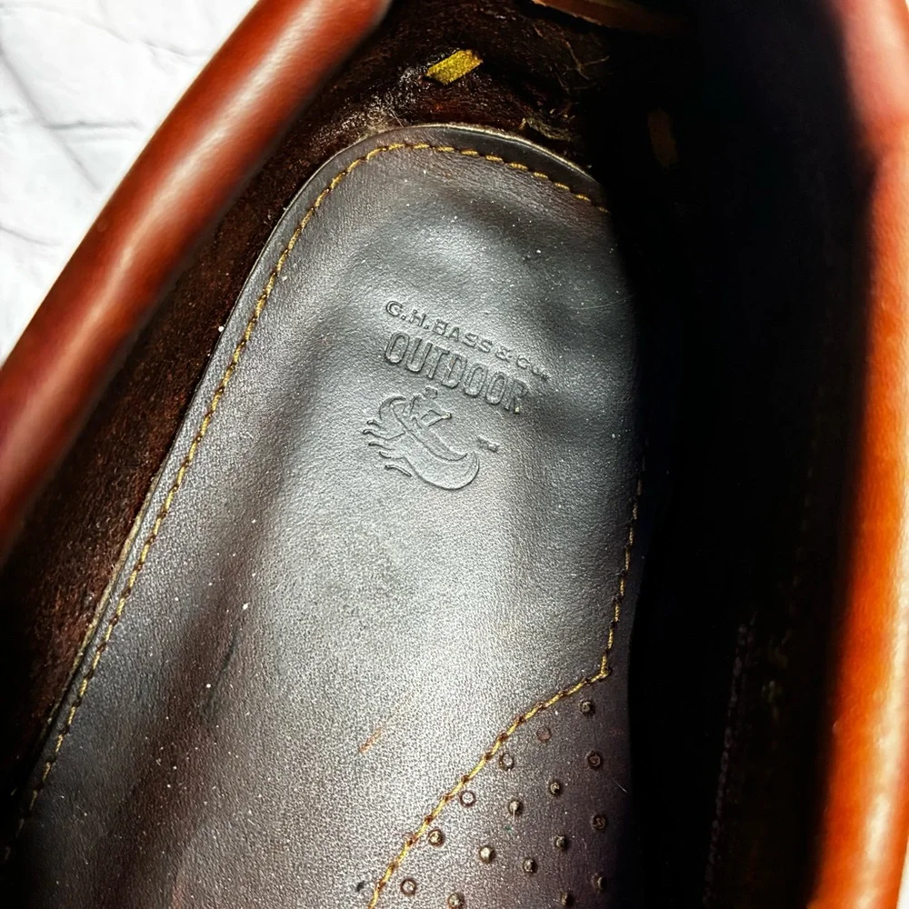 G.H. Bass & Co‎ Vintage Brown Leather Fringe Deck Moccasins Loafers Sz 10.5 READ